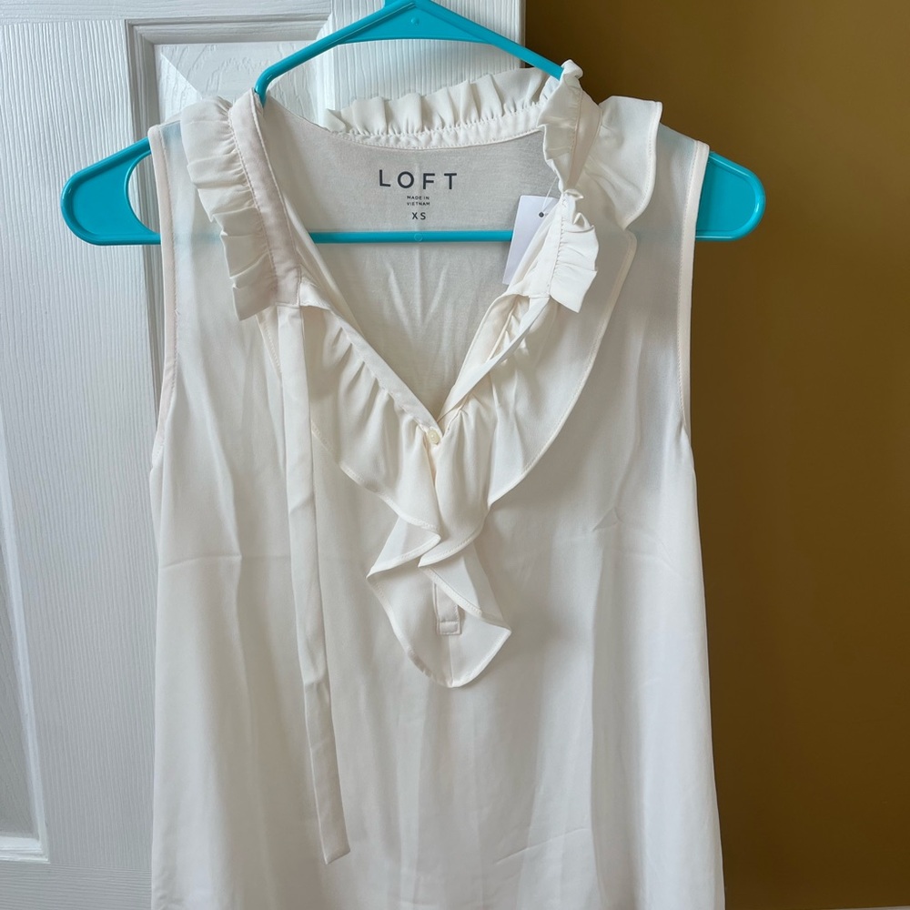 LOFT Women's White Ruffle Blouse